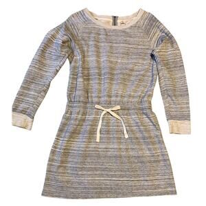 LOFT Dress Tunic Shirt Size Medium Blue Cream L/S Cotton Back Zipper